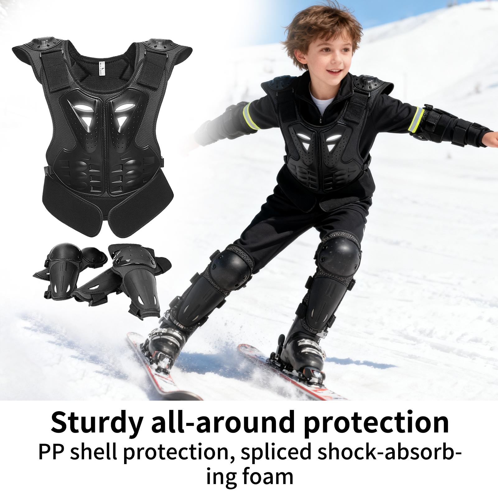 Motorcycle Gear For Kids - ชุดป้องกันหน้าอกสำหรับวิบากสำหรับเด็ก พร้อมแผ่นรองข้อศอกและเข่า อุปกรณ์ขี่มอเตอร์ไซค์สำหรับเด็กชายและเด็กหญิง เหมาะสำหรับเล่นสกี สเก็ต และสเก็ตบอร์ด