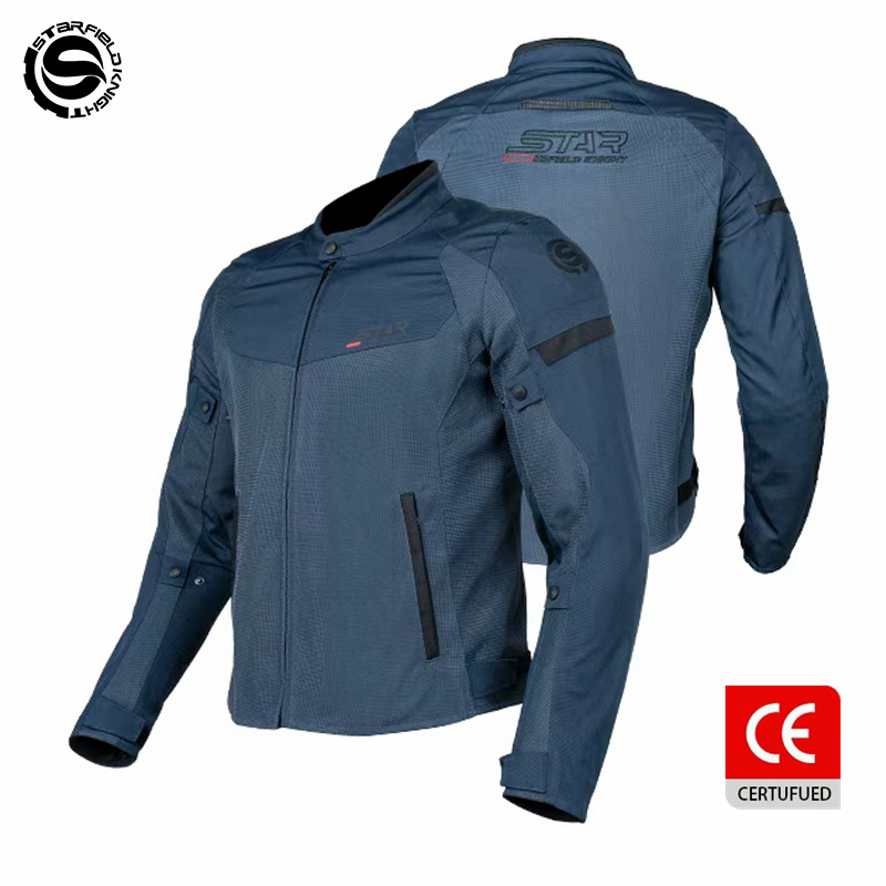 Motorcycle Gear Blue - SFK เสื้อแจ็คเก็ตรถจักรยานยนต์สีน้ำเงินฤดูใบไม้ผลิและฤดูร้อนตาข่ายระบายอากาศได้เสื้อผ้าสำหรับขี่สำหรับผู้ชายพร้อมอุปกรณ์ป้องกันร่างกาย CE อาร์เมอร์