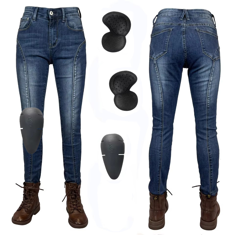 Motorcycle Gear Blue - กางเกงมอเตอร์ไซค์ผู้หญิง สีน้ำเงิน สำหรับขี่มอเตอร์ไซค์วิบาก พร้อมแผ่นป้องกันเข่า ทนทานต่อการเสียดสี