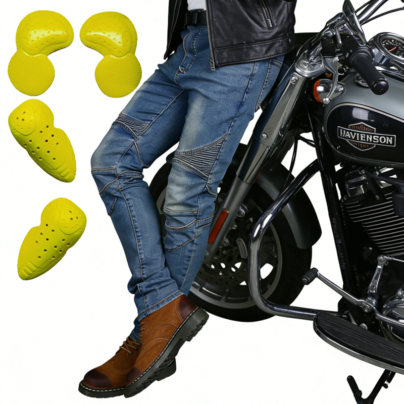 Motorcycle Gear Blue - กางเกงยีนส์สำหรับขี่มอเตอร์ไซค์ผู้ชาย สีน้ำเงิน กางเกงสำหรับขี่มอเตอร์ไซค์วิบาก กางเกงขี่รถออฟโรด ทนทานต่อการสึกหรอ อุปกรณ์ป้องกันสำหรับขี่มอเตอร์ไซค์